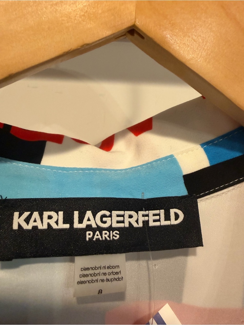 NWT Karl Lagerfeld Logo Print Shirt Dress - Red, Blue, Black, White - Picture 6 of 11